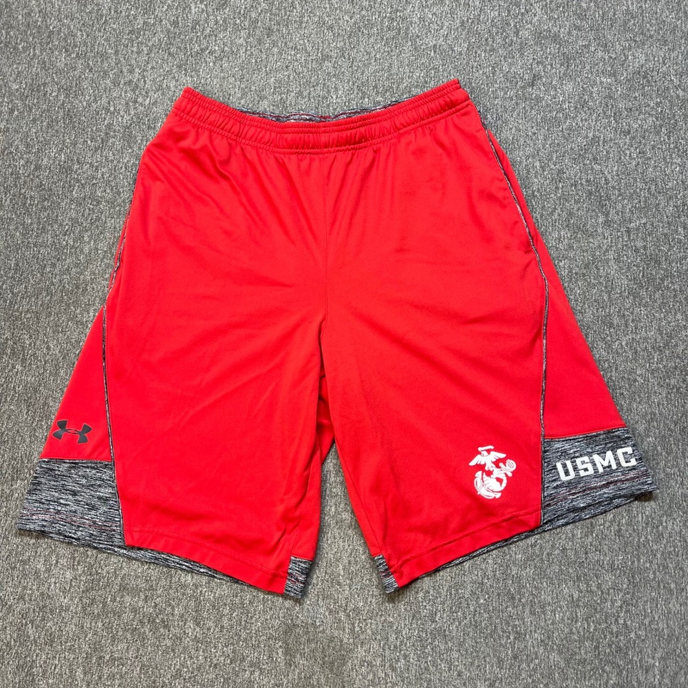 Under Armour USMC United States Marine Corps Red Athletic Shorts Mens Large